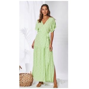 Minkpink maxi wrap dress floral green summer dress